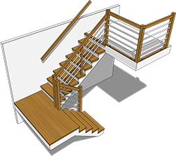 schody zabiegowe drewniane z balustradą opcja 3